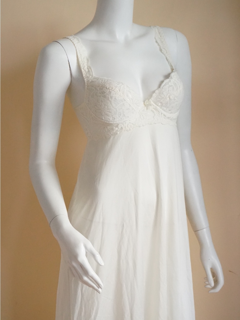 Vintage 80s Gold Label Victoria's Secret Ivory Lace & Sheer Maxi Nightgown - S